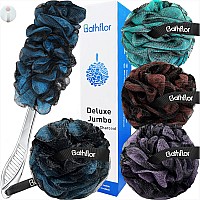 Bathflor Shower Loofah Sponge Exfoliating Body Scrubber 80G Charcoal Loofa For Women Men Bath Wash 1 Long Handle Back Brush