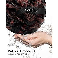 Bathflor Shower Loofah Sponge Exfoliating Body Scrubber 80G Charcoal Loofa For Women Men Bath Wash 1 Long Handle Back Brush