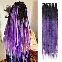 Leeven 20 Strands Synthetic Dreadlock Extensions 24 Inch Thin Single Ended Dreads Black To Purple Handmade Soft Loc Extensions R