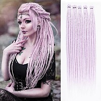 Leeven Lavender Synthetic Dreadlock Extensions 24 Inch 40 Strands Single Ended Light Purple Thin Crochet Dreads Handmade Reggae