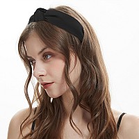 Yission 4Pcs Knotted Headbands For Women Girls Non Slip Wide Top Knot Headbands With Hair Accessories In White Blue Black