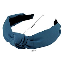 Yission 4Pcs Knotted Headbands For Women Girls Non Slip Wide Top Knot Headbands With Hair Accessories In White Blue Black