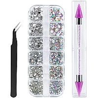 Canvalite 2784Pcs Rhinestones Crystal Ab Rhinestones For Nail With 5Pcs 3Ml B7000 Jewelry Glue And Pick Up Tweezers And Nail Rhi