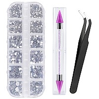 Canvalite 1500Pcs Rhinestones Flat Back Gems Nail Rhinestones Nail Art Gems With Pick Up Tweezers And Rhinestone Picker Dotting