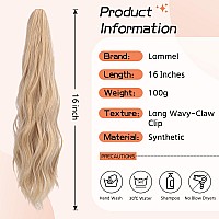 Lommel Ponytail Extensions Claw Clip Ponytail Extensions For Women 16 Inch Long Wavy Ponytail Extensions Fluffy Synthetic Ponyta