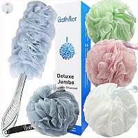 Bathflor Shower Loofah Sponge Exfoliating Body Scrubber 80G Charcoal Loofa For Women Men Bath Wash 1 Long Handle Back Brush