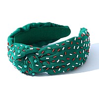 Fedans Green Headband For Women Holiday Knotted Head Band Cake Candy Embellished Top Sprinkles Knotted Hairband Ladies Twist Col