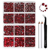 Beadsland 8300Pcs Flatback Rhinestones Red Rhinestone Nail Gems Round Crystal Rhinestones For Crafts Mixed 10 Sizes With Wax P