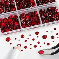 Beadsland 8300Pcs Flatback Rhinestones Red Rhinestone Nail Gems Round Crystal Rhinestones For Crafts Mixed 10 Sizes With Wax P