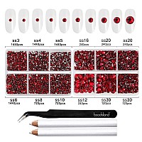 Beadsland 8300Pcs Flatback Rhinestones Red Rhinestone Nail Gems Round Crystal Rhinestones For Crafts Mixed 10 Sizes With Wax P