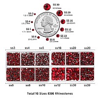 Beadsland 8300Pcs Flatback Rhinestones Red Rhinestone Nail Gems Round Crystal Rhinestones For Crafts Mixed 10 Sizes With Wax P