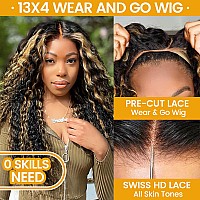 Aisi 13X4 Wear And Go Glueless Wig Highlight Ombre Deep Wave Lace Front Wigs Human Hair For Black Women 180 Density Pre Plucked