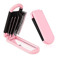 Travel Folding Brush With Mirror By 1 Pack Collapsible Pocketsize Massage Comb For Styling Gym Trips Purse Swimming Pink