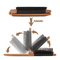 Mozeat Lens Travel Hair Brush Compact Folding Hair Brush With Mirror Portable Hair Comb For Gym Trip Purse Swimming Brown