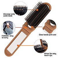 Mozeat Lens Travel Hair Brush Compact Folding Hair Brush With Mirror Portable Hair Comb For Gym Trip Purse Swimming Brown