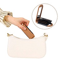 Mozeat Lens Travel Hair Brush Compact Folding Hair Brush With Mirror Portable Hair Comb For Gym Trip Purse Swimming Brown