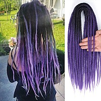 Quisduis 16 Inch Double Ended Dreadlock Extensions 10 Strands Black To Deep Purple Synthetic De Dreads Thin Soft Fake Dreads Hi