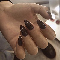 Brown Press On Nails Almond Shape Kxamelie Glue On Nails Medium Acrylic Nails Press On Glossy Fake Nails False Nails For Women