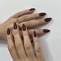 Brown Glossy Press On Nails Almond Kxamelie Glue On Nails Medium Length Almond Shaped Stick On Nails For Women And Girls Daily W