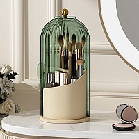 Yoolens Makeup Brush Holder Organizer With Lid360 Rotating Clear Dustproof Makeup Brushes Organizer For Vanity Desktop Bathroom