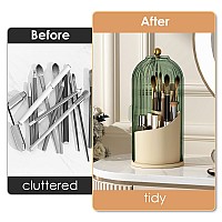 Yoolens Makeup Brush Holder Organizer With Lid360 Rotating Clear Dustproof Makeup Brushes Organizer For Vanity Desktop Bathroom