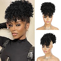 Cetiq Drawstring Ponytail For Black Women Afro Puff Drawstring Ponytail With Bangs Short Kinky Curly Ponytail Bun Pineapple Updo