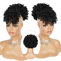 Cetiq Drawstring Ponytail For Black Women Afro Puff Drawstring Ponytail With Bangs Short Kinky Curly Ponytail Bun Pineapple Updo