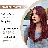 Allbell Long Straight Red Wig With Curtain Bangs Layered Burgundy Wig For Women Natural Looking Heat Resistant Synthetic Wig For