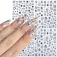 8 Sheets Cartoon Cute Cat Nail Stickers 3D Nail Decals Graffiti Love Heart Gold Bronzing Star Laser Design Glitter Gold Silver B