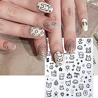 8 Sheets Cartoon Cute Cat Nail Stickers 3D Nail Decals Graffiti Love Heart Gold Bronzing Star Laser Design Glitter Gold Silver B