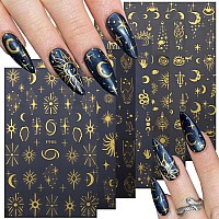 8 Sheets Star Moon Nail Art Stickers Decals 3D Selfadhesive Nail Art Supplies Sun Stars Moon Space Retro Bronzing Nail Art Desi