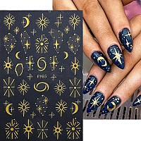 8 Sheets Star Moon Nail Art Stickers Decals 3D Selfadhesive Nail Art Supplies Sun Stars Moon Space Retro Bronzing Nail Art Desi