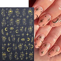 8 Sheets Star Moon Nail Art Stickers Decals 3D Selfadhesive Nail Art Supplies Sun Stars Moon Space Retro Bronzing Nail Art Desi