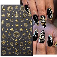 8 Sheets Star Moon Nail Art Stickers Decals 3D Selfadhesive Nail Art Supplies Sun Stars Moon Space Retro Bronzing Nail Art Desi