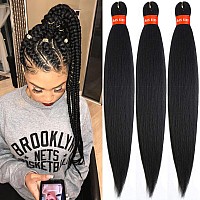 Black Pre Stretched Braiding Hair 30 Inch Kanekalon Box Braid Hair Extensions 3 Packs Yaki Texture Pre Feathered Braids Hair Eas