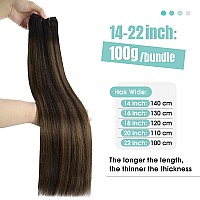 Youngsee Sew In Hair Extensions Real Human Hair Brown 24Inch Weft Hair Extensions Balayage Hair Extensions Sew In Dark Brown Mix