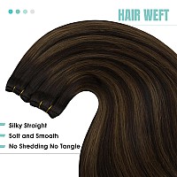 Youngsee Sew In Hair Extensions Real Human Hair Brown 24Inch Weft Hair Extensions Balayage Hair Extensions Sew In Dark Brown Mix