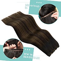 Youngsee Sew In Hair Extensions Real Human Hair Brown 24Inch Weft Hair Extensions Balayage Hair Extensions Sew In Dark Brown Mix