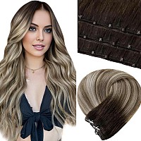 Laavoo Beaded Weft Hair Extensions Human Hair Ombre Dark Brown To Light Brown Mix Blonde Balayage Hair Extensions Beaded Weft Hu