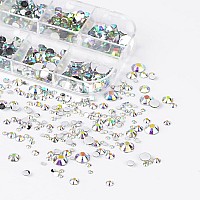 Canvalite 1500Pcs Rhinestones Flat Back Gems Nail Rhinestones Nail Art Gems With Pick Up Tweezers And Rhinestone Picker Dotting