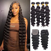 Loose Deep Wave Bundles 24 26 28 30 With 22 Closure Pre Plucked With Baby Hair Best Brazilian Human Hair Bundles With Closure Lo