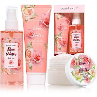 Body Earth Body Mist Gift Set Spa Gifts For Women Perfume Body Lotion And Body Scrub In A Rose Water Box Perfect Birthda