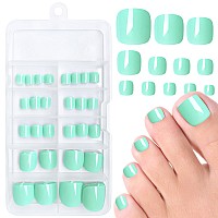 Addfavor 120Pcs Press On Toenails Mint Green Toe Nail Press Ons Short Square Fake Toe Nails Glossy Full Cover Acrylic False Toe