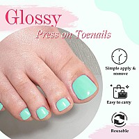 Addfavor 120Pcs Press On Toenails Mint Green Toe Nail Press Ons Short Square Fake Toe Nails Glossy Full Cover Acrylic False Toe