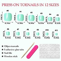 Addfavor 120Pcs Press On Toenails Mint Green Toe Nail Press Ons Short Square Fake Toe Nails Glossy Full Cover Acrylic False Toe