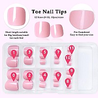 Addfavor 120Pc Press On Toenails Pink Toe Nail Press Ons Short Square Fake Toe Nails Glue Press On Toenails For Women Foot Manic