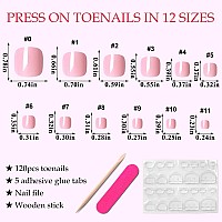 Addfavor 120Pc Press On Toenails Pink Toe Nail Press Ons Short Square Fake Toe Nails Glue Press On Toenails For Women Foot Manic