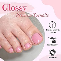 Addfavor 120Pc Press On Toenails Pink Toe Nail Press Ons Short Square Fake Toe Nails Glue Press On Toenails For Women Foot Manic