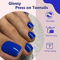 Addfavor 120Pc Press On Toenails Royal Blue Toe Nail Press Ons Short Square Fake Toe Nails Glue Press On Toenails For Women Foot