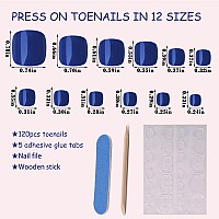 Addfavor 120Pc Press On Toenails Royal Blue Toe Nail Press Ons Short Square Fake Toe Nails Glue Press On Toenails For Women Foot